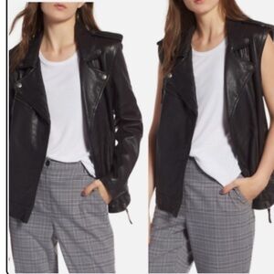 Treasure & Bond Womens Size M Convertible Leather Jacket Black Motto NEW